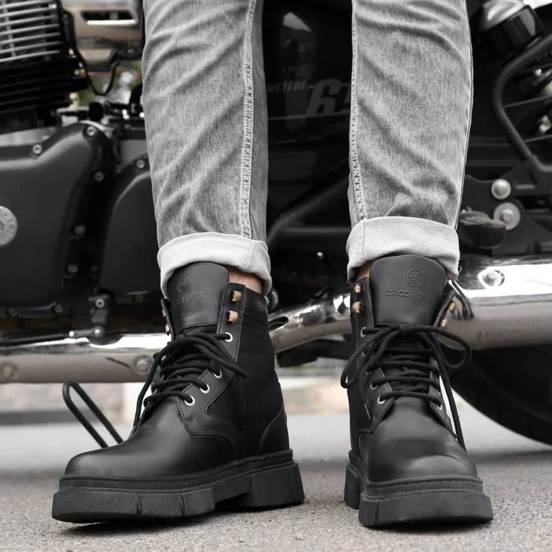 Bacca Bucci Black Pathfinder Chunky Rubber Sole Combat Boots for Men | Best Price UAE